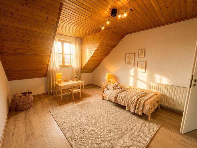 Maison jumelée adaptée aux familles avec jardin, sauna, studio et sous-sol à Stegaurach – Kinderzimmer *KI generiert*