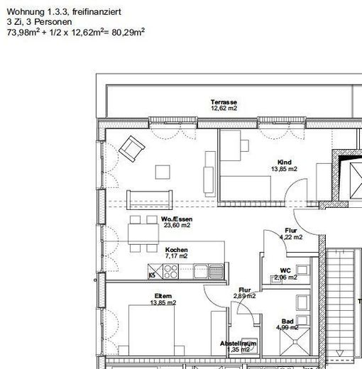 Appartamento attico di 3 locali di alta qualità a Hubland 1.33 – Grundriss