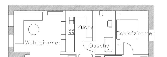 Çocuksuz 2 kişilik öğrenci/ev paylaşımı veya evli çift için 2,5 odalı daire. Brackwede merkezinde, sakin konum. – Grundriss