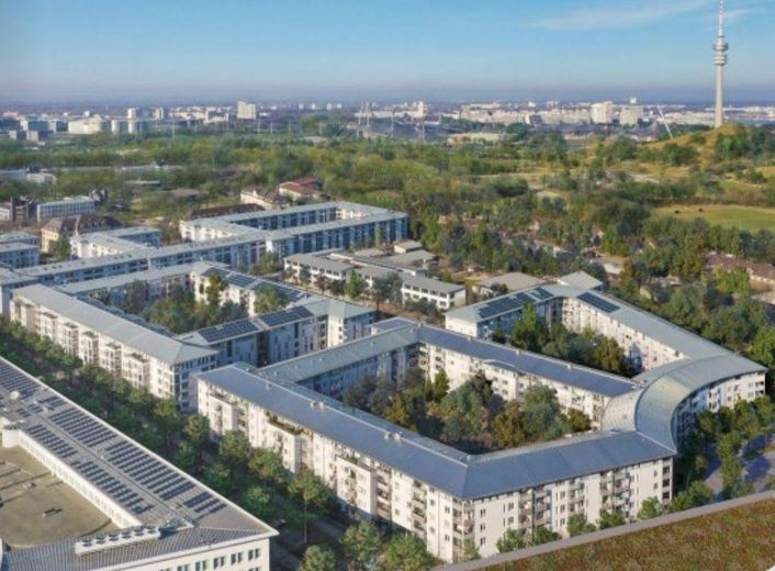 Top modernisierte, gut vermietete 4-Zimmer-Wohnung mit großem Balkon und Parkplatz – Gebäude und Olympiapark