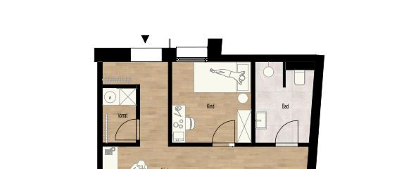 Première occupation après rénovation complète – appartement de 3 pièces de 65 m² avec balcon – Grundriss