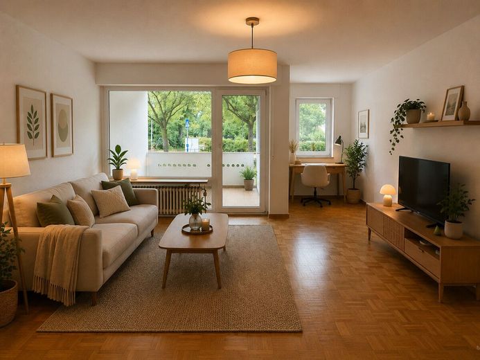 RESERVIERT! Zentral gelegene Erdgeschosswohnung mit Balkon, moderner Küche und renoviertem Bad – Wohn-/ Schlafzimmer