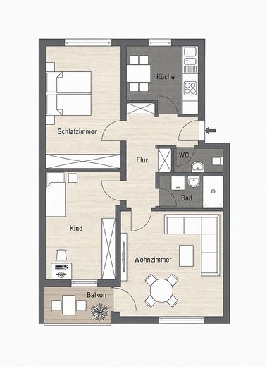 Erstbezug 2026 – hochwertig sanierte 3-Zimmer-Wohnung im EG | Neu-Ulm Offenhausen – Grundriss