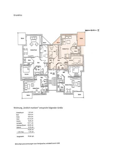 •Commission-free from private seller: Bright 3-room apartment with 2 balconies & underground garage – Wohnungsgrundriss farbig 