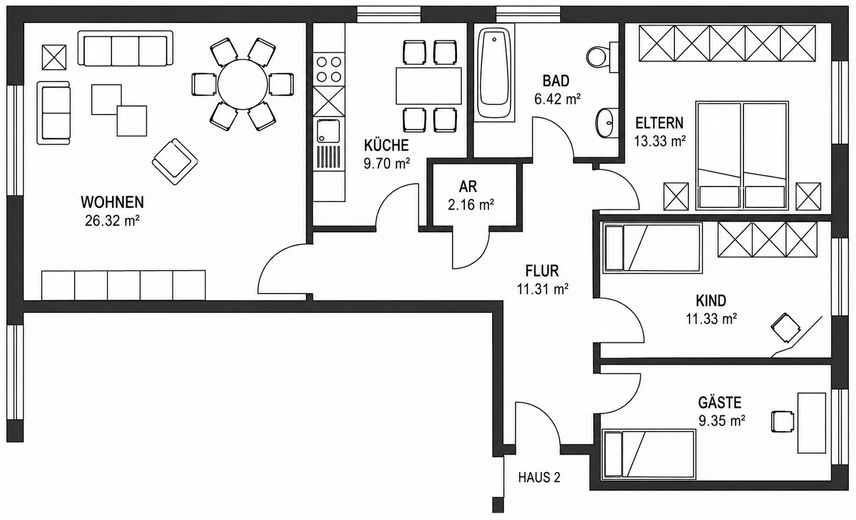 Appartement modernisé de 4 pièces avec terrasse orientée sud, place de parking en garage souterrain et liaison en tramway vers HB – Grundriss Wohnung