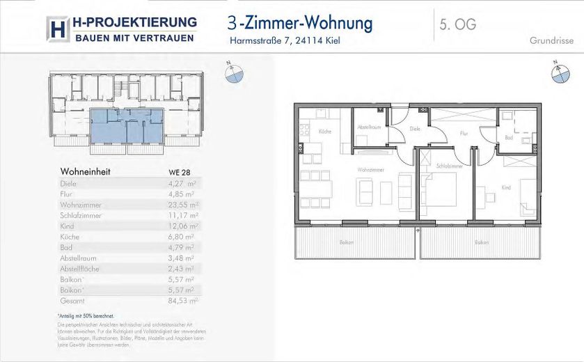 Traumhaft helle Wohnung in der Endetage, 2 Balkone, KfW 40 mit QNG – WE28