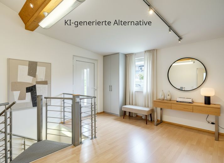 Wohnen, Arbeiten, Vermieten: Flexibles Raumwunder mit Anbau! – Büro Eingang KI