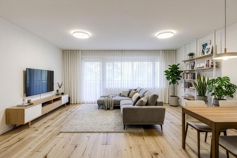 Einziehen und wohlfühlen – stilvolle 2,5-Zi-ETW mit Balkon, Erstbezug nach Kernsan., provisionsfr. – Wohnküche mit Essbereich, KI