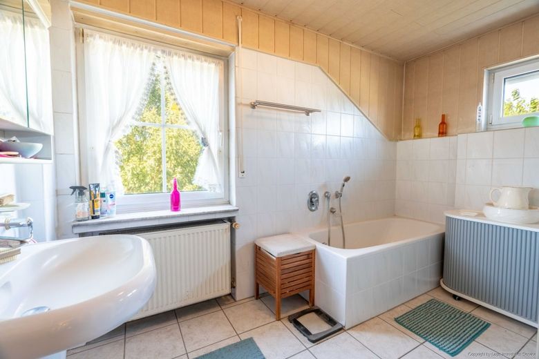 Wohnen, Arbeiten, Vermieten - vielseitiges Anwesen mit Hallen &amp; 4 Garagen – Badezimmer