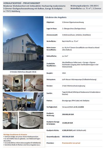Hoogwaardig gemoderniseerd 3-kamerappartement op de bovenste verdieping met balkon, garage & parkeerplaats – Exposé siehe Uploads