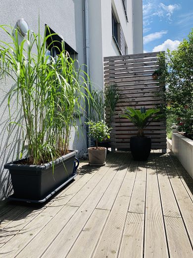 Modernes Townhouse am Rheinauer See – 5,5 Zimmer, 2 Terrassen, Garage & Top-Ausstattung – Terrasse hinten, Bild 1