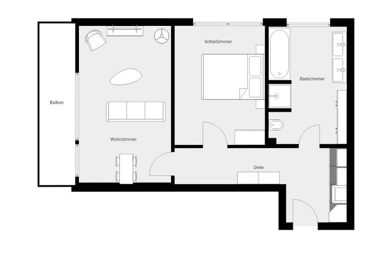 Liebevoll möblierte 2 Zimmer Wohnung mit Balkon ab sofort – Grundriss