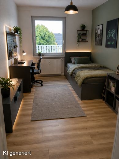 Traumblick übers Ennepetal mitten in Voerde – Jugendzimmer, KI-möbliert