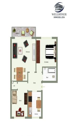 Gepflegte 3-Zimmer Wohnung mit schönem Balkon  - zentral zwischen Essen und Mülheim – Grundriss
