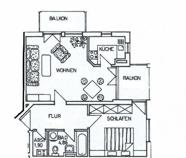 Moderne 2-Zimmer Wohnung mit  2 Balkonen in Werneuchen – Grundriss 