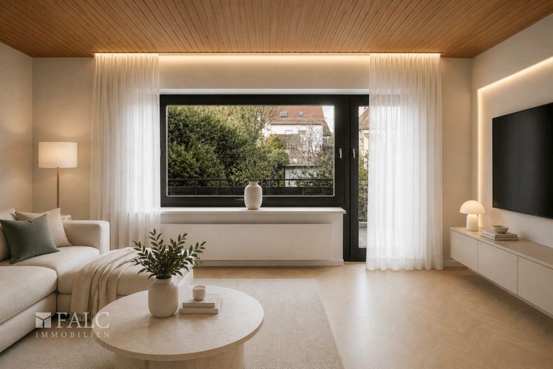 Wohnzimmer - Blick Garten KI