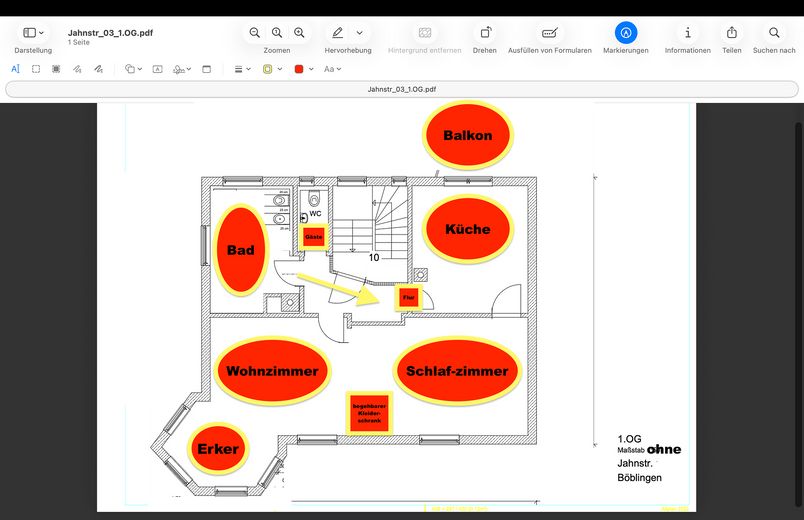 One max. two-person apartment, €980 cold rent, non-smokers, Böblingen centre – Skizze Wohnung ohne Maßstab