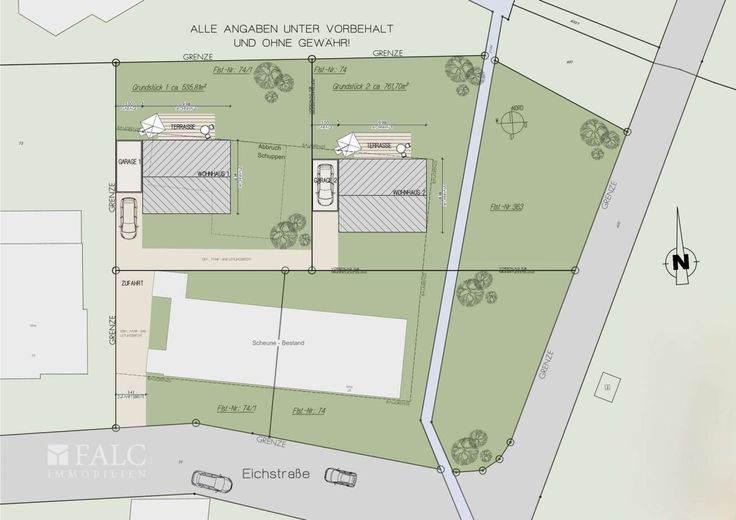 Haus mit 3 Vollgeschossen, Garage und Terrasse möglich! *BAUPLATZ* - FALC Immobilien Heilbronn – Grundstück 1 - opt. Teilung