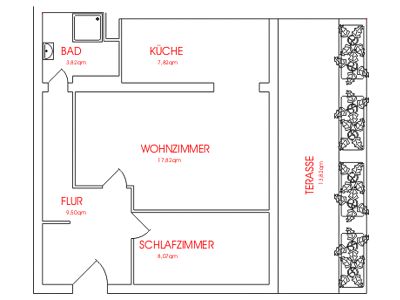 Charmante 1,5-Zimmer-Wohnung mit großer Terrasse in ruhiger Lage – Skizze