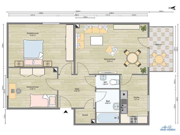 Provisionsfreie helle 3-Zimmer Wohnung mit Balkon – Foto 10