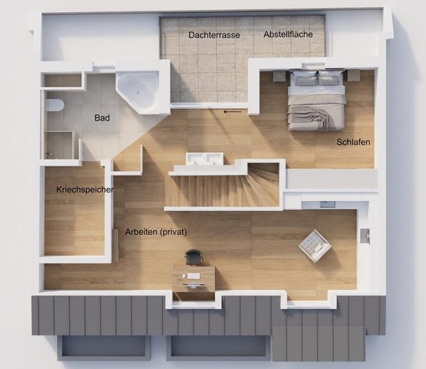 Neuwertiges 4-Zimmer-Penthouse mit Dachterrasse, Aufzug & Deckenkühlung in best Lage – Grundriss 2