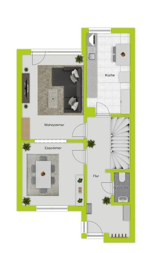 Reihenmittelhaus mit Terrasse, Loggia und Garage in Köln-Seeberg – 2D Grundriss EG