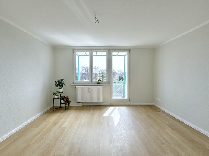 Vermietete 3-Zimmer-Wohnung mit Einbauküche und Südbalkon – Kapitalanlage in Bützow – Wohnzimmer