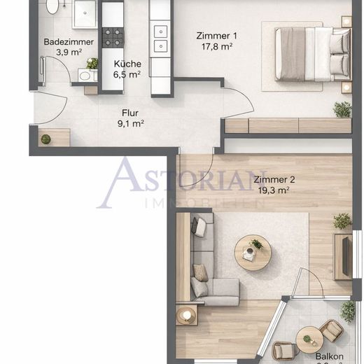 2-Zimmer-Eigentumswohnung mit Balkon in Reinickendorf – Grundriss
