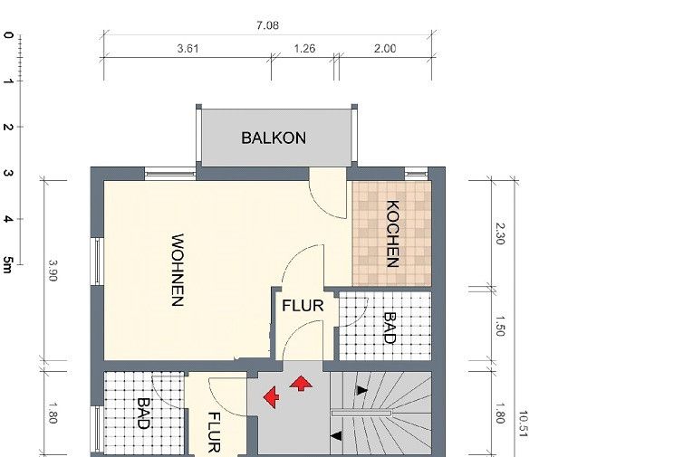 1-kamerappartement zeer centraal bij de Bodanplatz KN – Grundriss