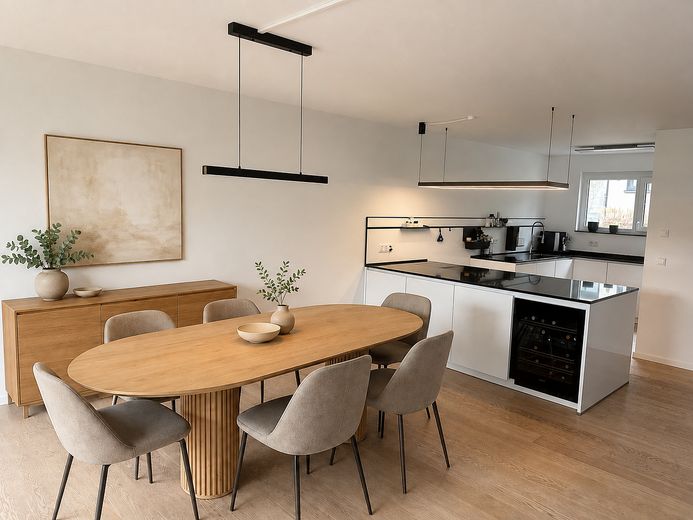 Exklusives Gartenhofhaus mit Garten, 2 Tiefgaragenstellplätzen und moderner Energietechnik – Küche- und Essbereich