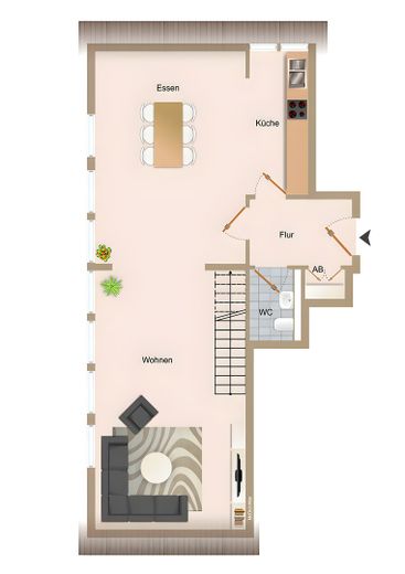 Neuwertige Maisonette-Wohnung mit Küche – Grundriss unten