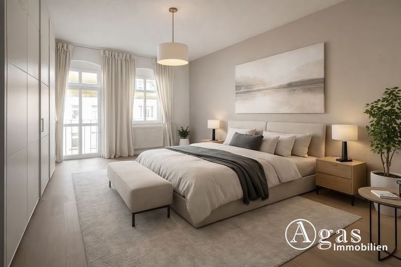 2-Zimmer-Altbauwohnung im Prenzlauer-Berg, vermietet – Schlafzimmer (visualisiert)