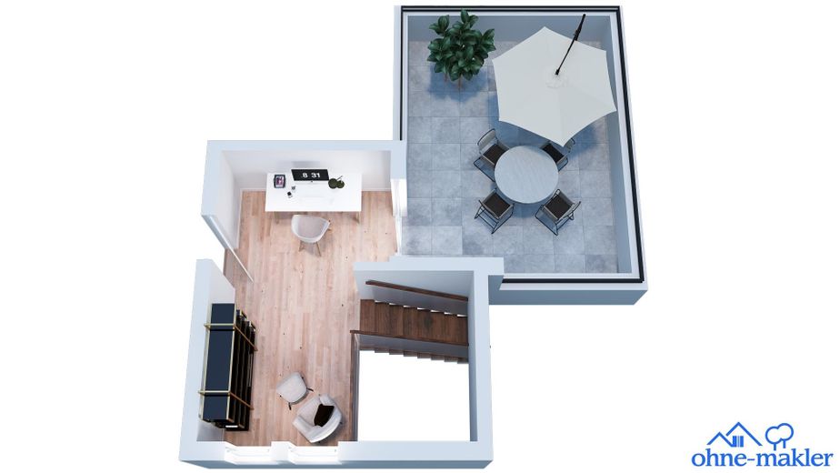 Komisyonsuz: Potsdam-Babelsberg’de 24 m² çatı teraslı, ışıkla dolu çatı katı dubleksi – Grundriss DG / obere Ebene