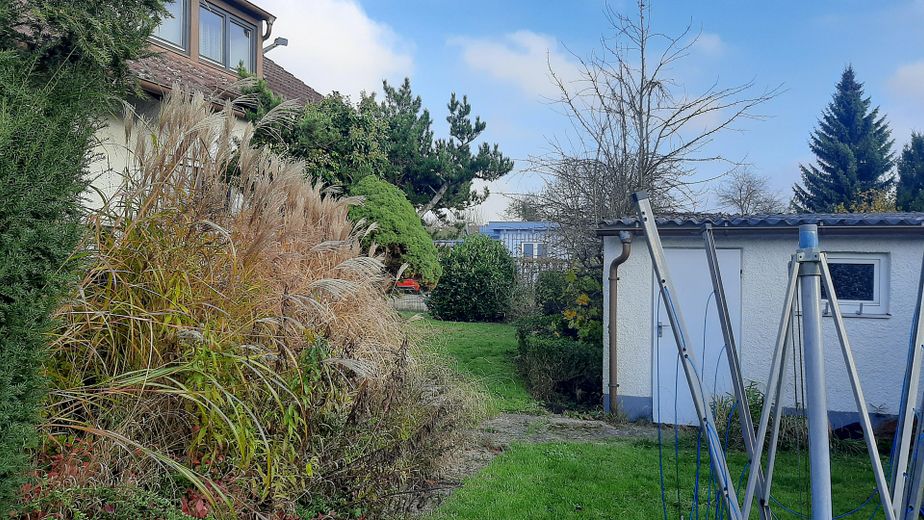 Garten mit Garageneingang