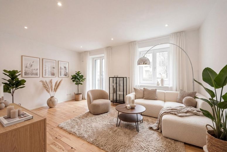 Energetisch saniertes Haus - Ruhige 2,5-Zimmer Wohnung im Hochparterre in der Maxvorstadt – Visualisierung Wohnzimmer