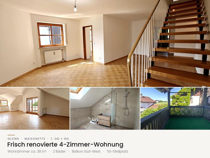 Frisch renovierte lichtdurchflutete 4-Zimmer Maisonette Wohnung mit großem Balkon und TG Stellplatz – Title