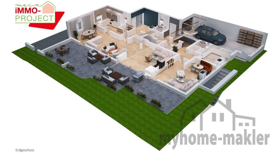 Hier stecken viele Optionen für Sie drin - Doppelhaushälfte mit Garten und Erweiterungsmöglichkeiten – Grundriss EG 3D