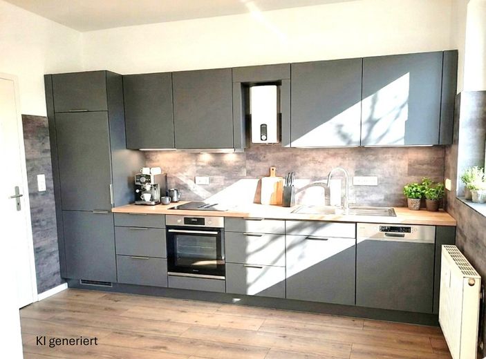 3-Zimmer-Wohnung (72 m²) mit Südwest-Balkon & Stellplatz – umfassend saniert (Provisonsfrei) – Küche KI-Simulation