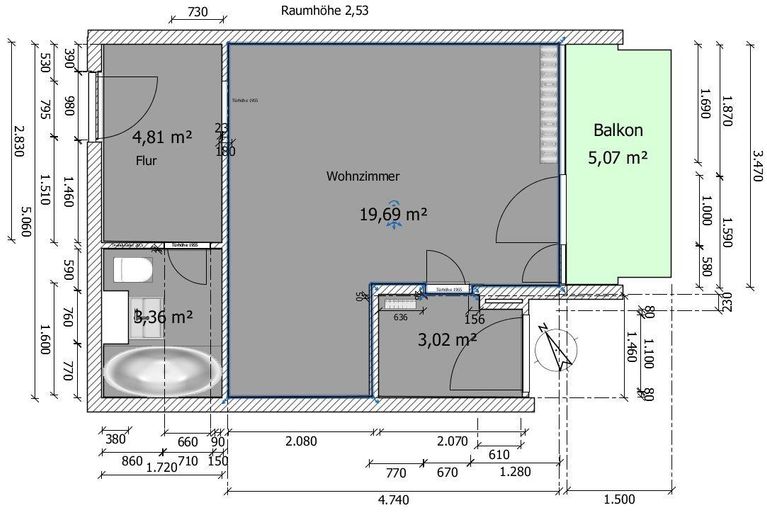 Freies möbliertes Apartment, Schwimmhalle, Sauna, S-Bahn München, von privat – Grundriss