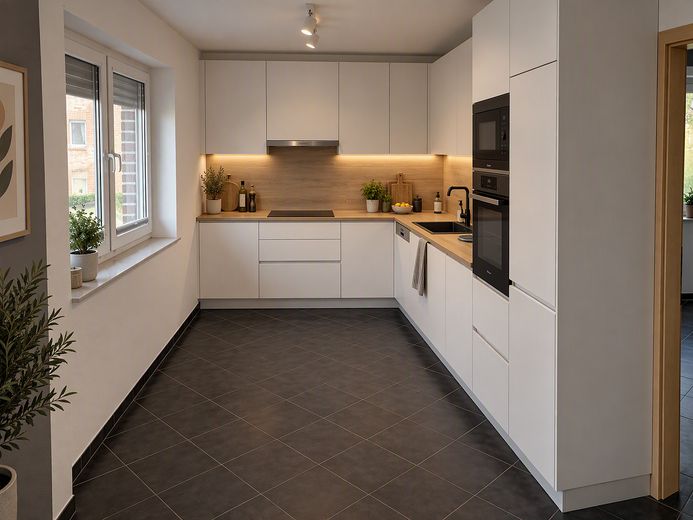 Großzügige Maisonette-Wohnungmit Balkon und eigenem Garten – Küche visualisiert