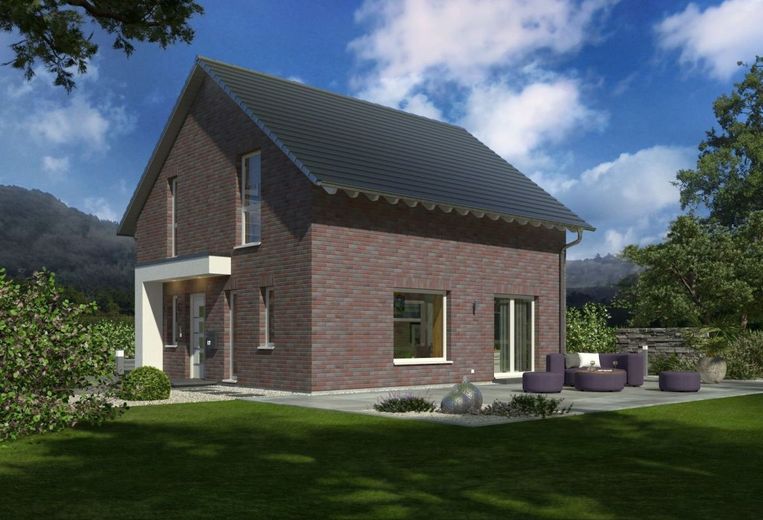 EINFAMILIENHAUS MIT OFFENER ARCHITEKTUR – Ansicht Eingang/Garten Klinker