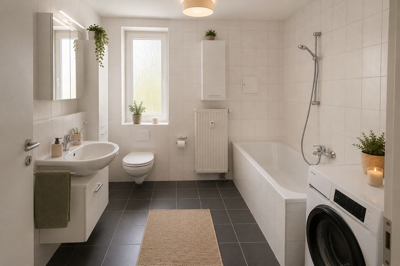 Appartement entièrement rénové de 3 pièces avec balcon et cuisine équipée – Badezimmer