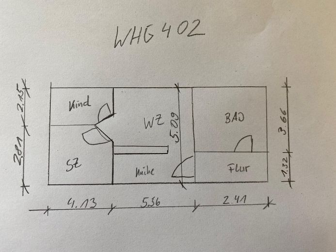 funktionale Dreiraumwohnung mit Einbauküche zentral und ruhig gelegen – Grundriss schematisch 