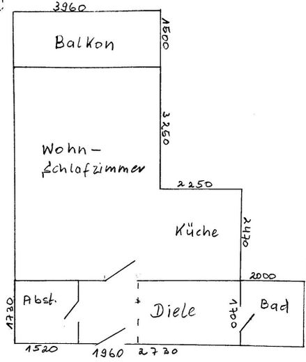 Отдельная, светлая и просторная 1-комн. квартира (42 м²) с балконом, парковочным местом, встроенной кухней — без комиссии – Grundriss