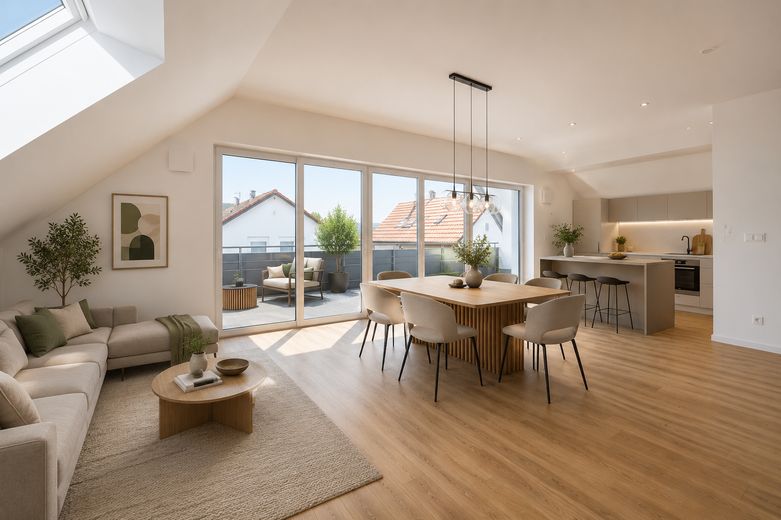Großzügige 3-Zimmer Eigentumswohnung in Krumbach | Neubau mit Balkon & Aufzug (W9) – Virtuell möbliert