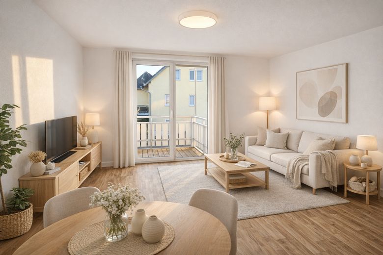 3-Zimmer-Wohnung mit Balkon, Stellplatz und neuer Gasetagenheizung | ca. 60,89 m² – Wohnzimmer