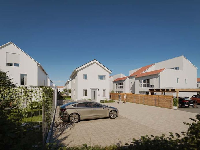 Kompaktes Stadthaus in kleinem Neubaugebiet mit eigenem Garten und Top-Anbindung in Worms-West – Hausansicht Süd