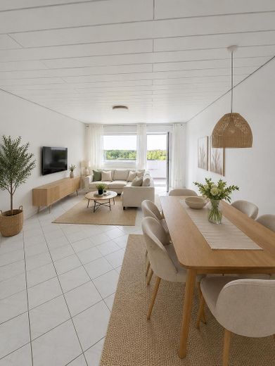 Renovierter Wohntraum mit Seeblick: 87 m² 3-Zimmer-Wohnung inkl. Einbauküche & Balkon – Einrichtungsbeispiel
