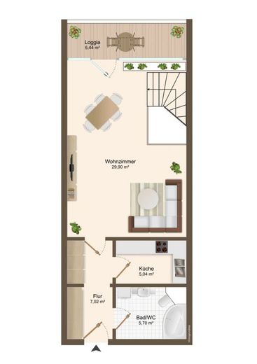 !6% Rendite in Lichterfelde, Möblierte Maisonette inkl. Stellplatz,  Sauna, Gartennutzung und Balkon! – Grundriss HP