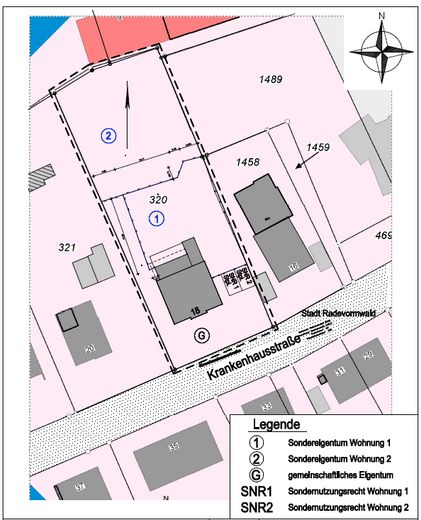 Reserviert: 3,5-Zimmer-Wohnung mit Privatgarten in Zweifamilienhaus, sanierter Altbau – Freiflächenplan